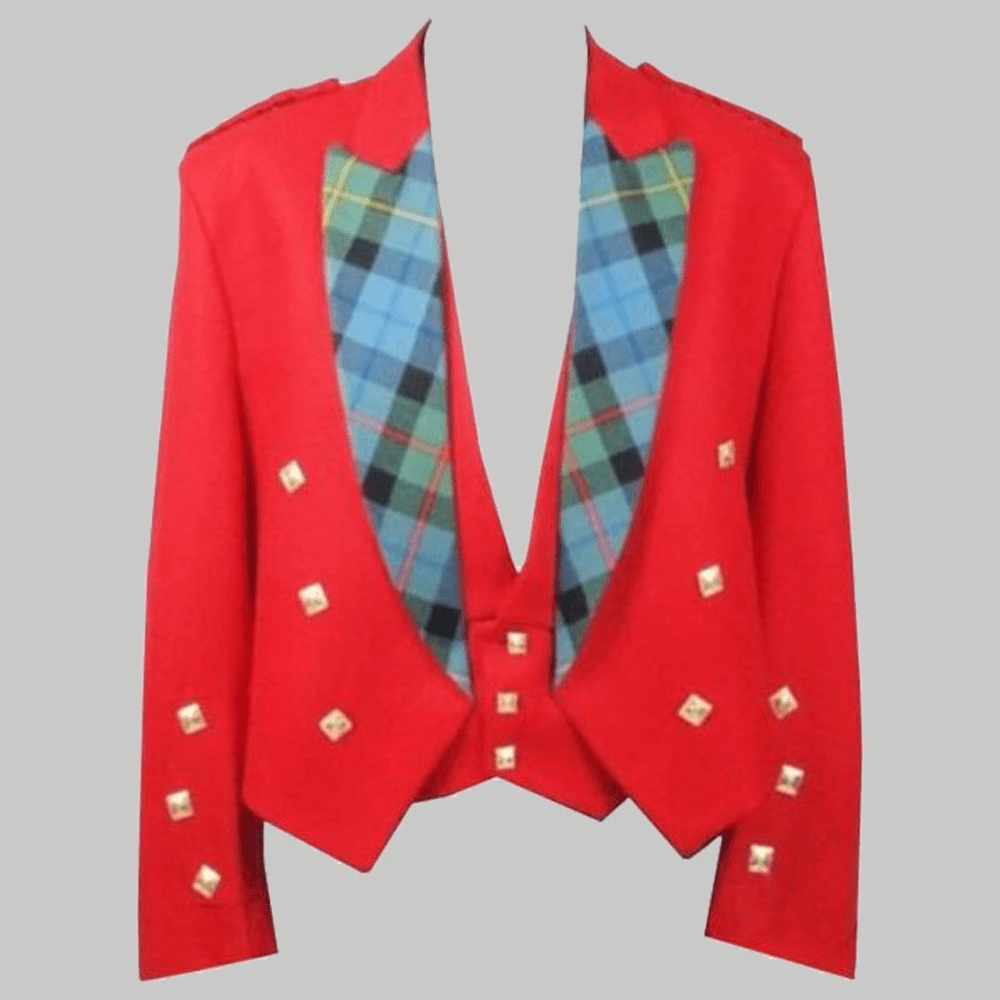Red Prince Charlie Jacket With Tartan Lapel Made To Measure - Kilt Kingdom