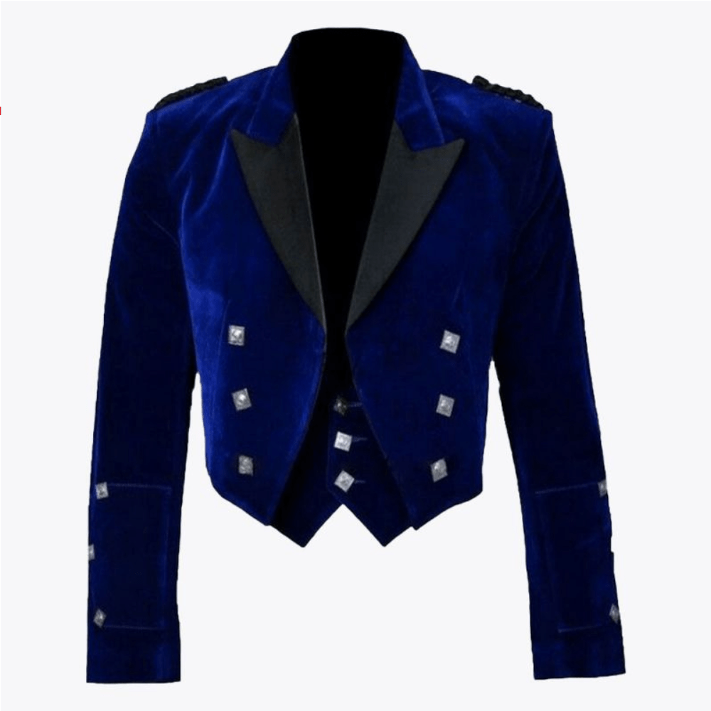 Blue Velvet Prince Charlie Jacket With Waistcoat - Kilt Kingdom