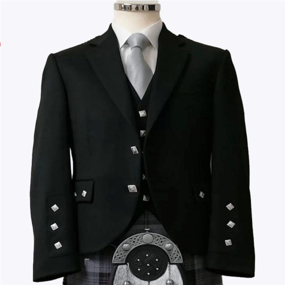 Black Argyll Tweed Kilt Jacket and Vest - Kilt Kingdom