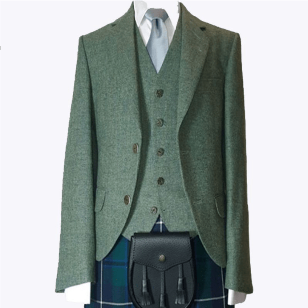 Premium Lovat Green Tweed Dress Kilt Jackets with Vest - Kilt Kingdom