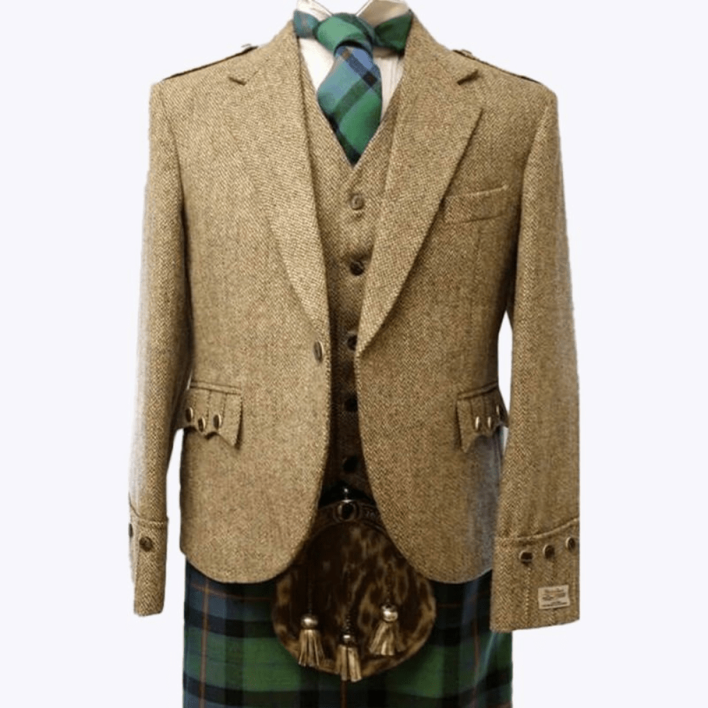 Tweed Kilt Jacket & Vest Brown Herringbone - Kilt Kingdom