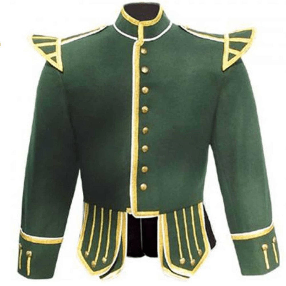Green Doublet Piper Kilt Jacket with Gold Trim - Kilt Kingdom