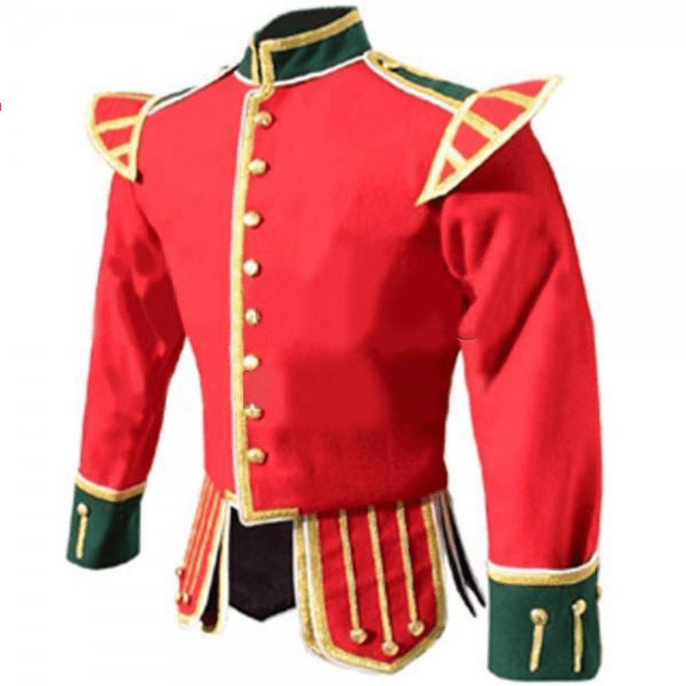Red Green Fancy Doublet Piper Kilt Jacket with Gold Trim - Kilt Kingdom