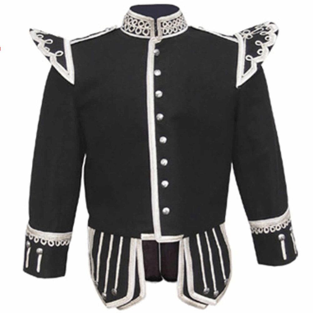 Black Fancy Doublet Piper Kilt Jacket - Kilt Kingdom