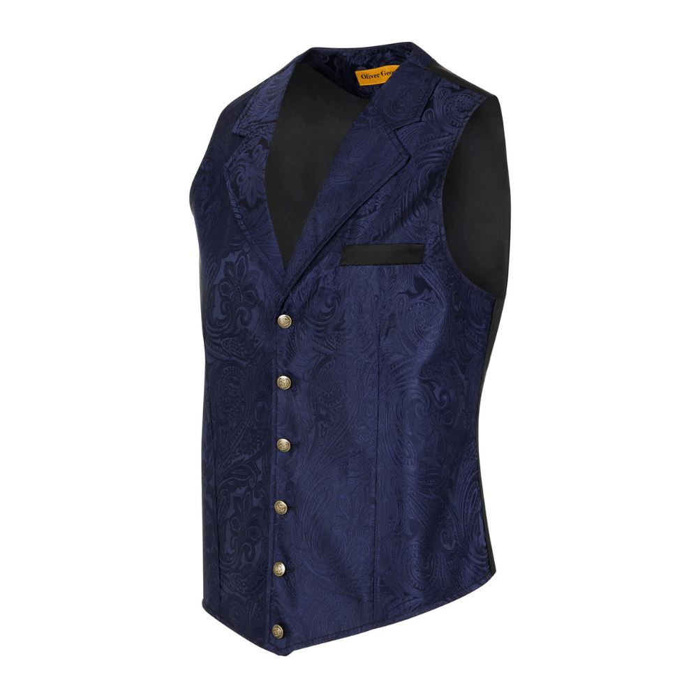 Men's Victorian Suit Vest Steampunk Gothic Waistcoat Vest Paisley Design Vest Navy Blue - Kilt Kingdom