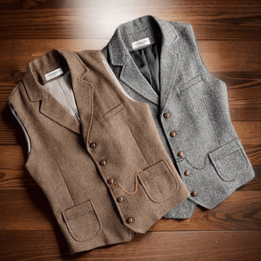 Men Vintage Wool Vest, Wool Textured Tweed Waistcoat, Spring Autumn Casual Wool Vest, - Kilt Kingdom