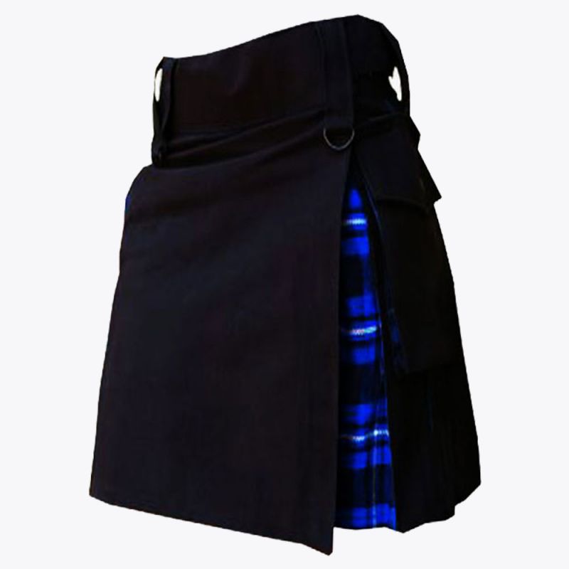 Ramsay Blue Tartan & Black Cotton Hybrid Utility Kilt For Women - Kilt Kingdom