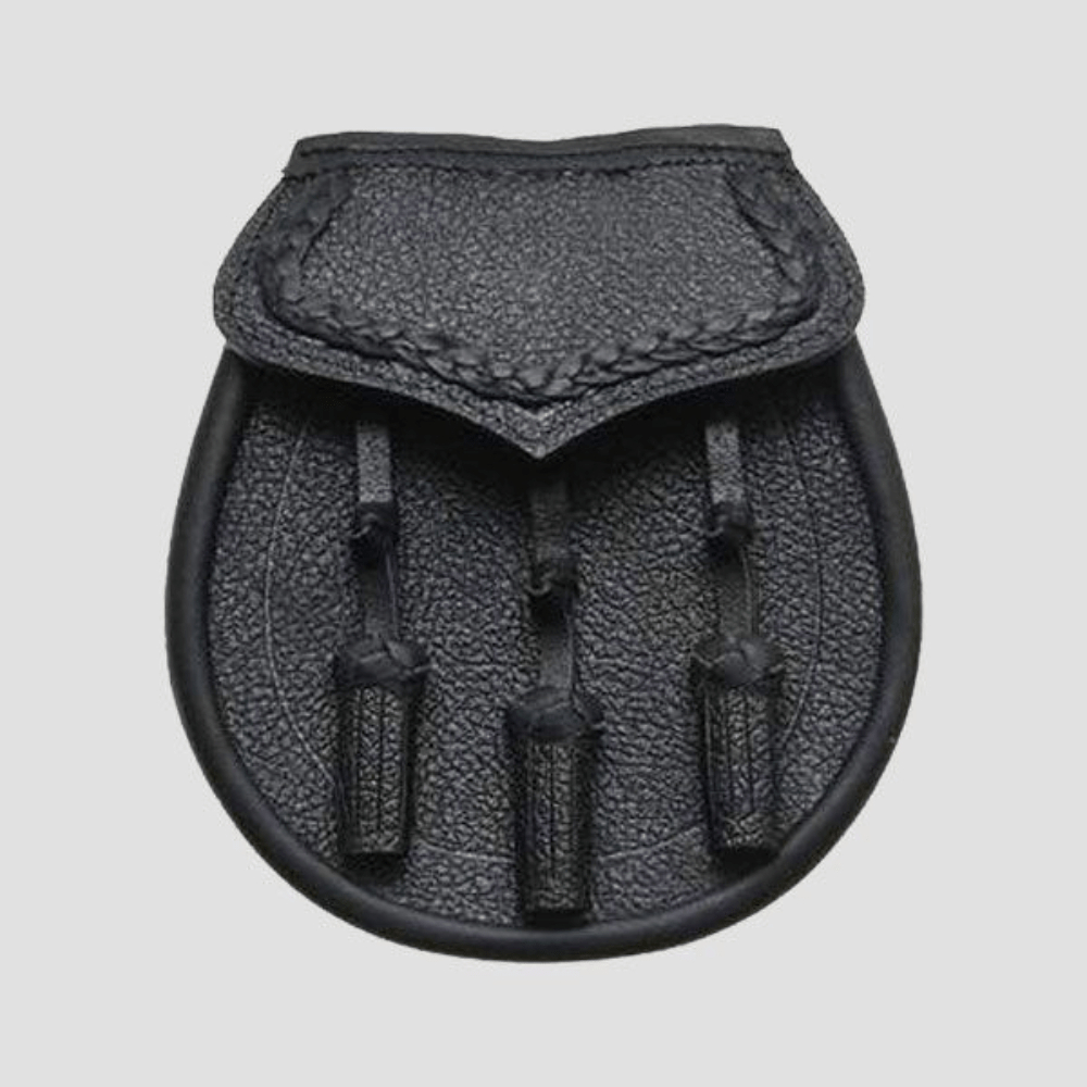 Black Leather Celtic Braid Design Sporran - Kilt Kingdom