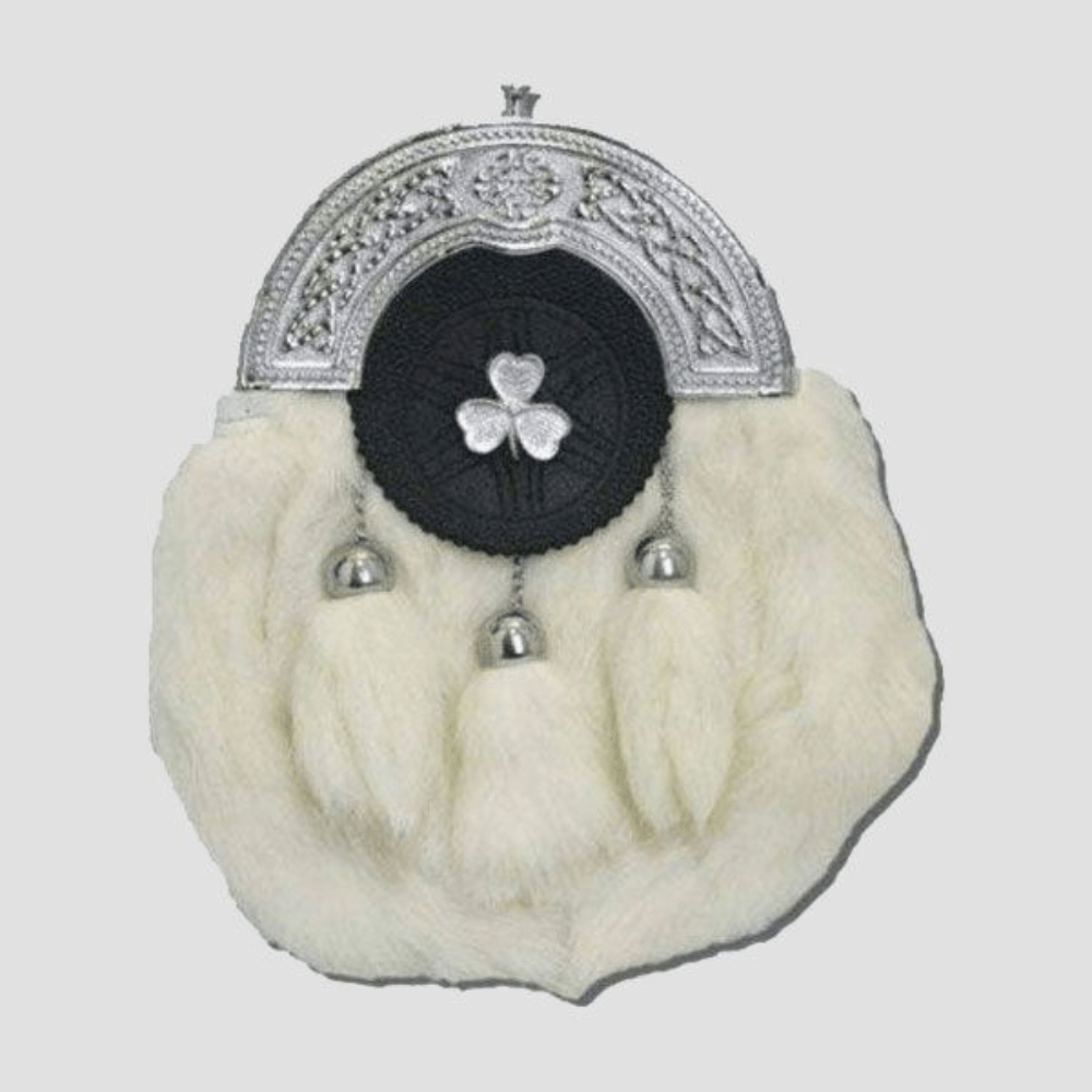 Chrome Plain Shamrock Targe White Rabbit Sporran - Kilt Kingdom