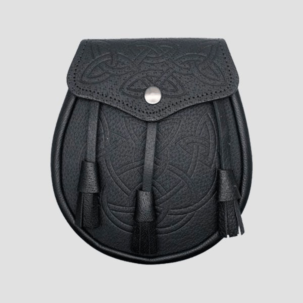 Celtic Swirl Eembossed Black Leather Sporran - Kilt Kingdom