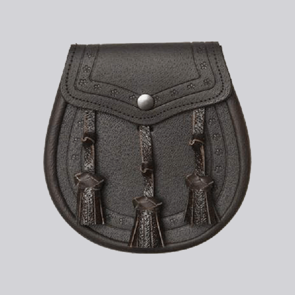 Classic Embossed Dark Brown Leather Sporran - Kilt Kingdom