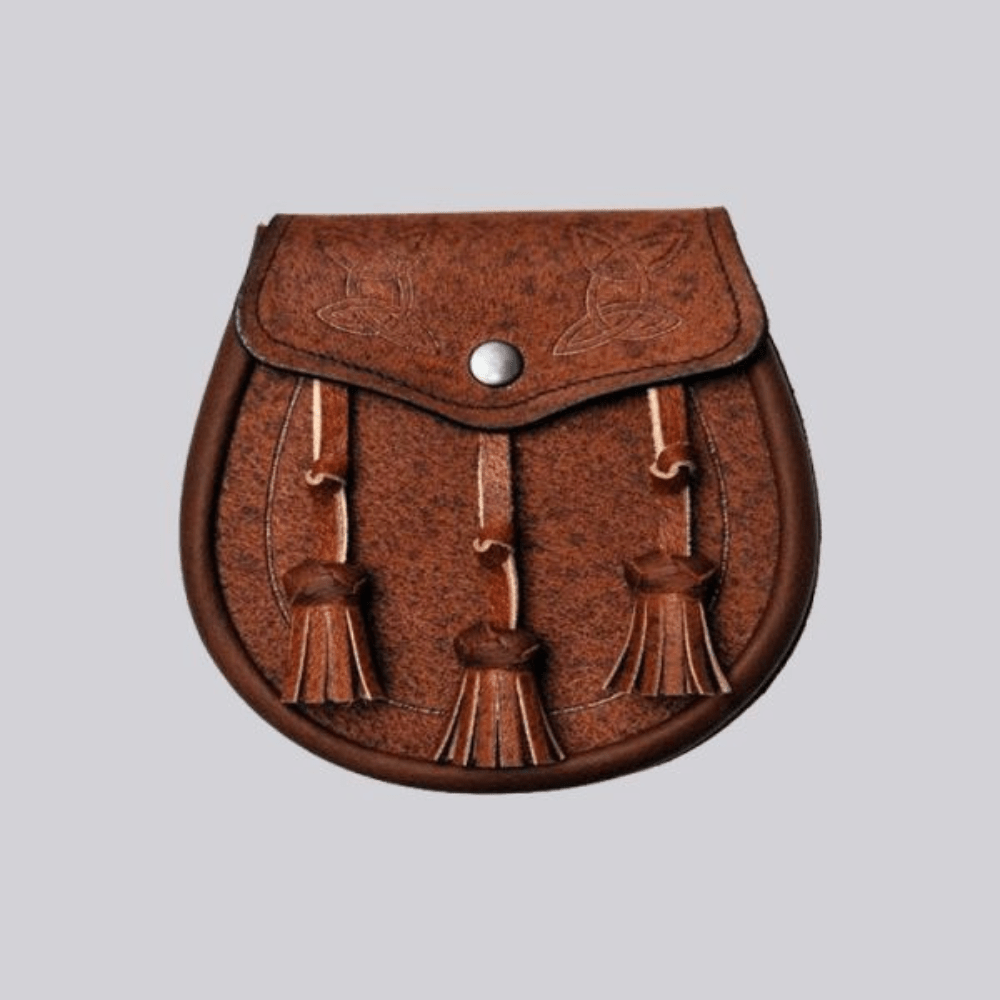 Khaki Twin Swirl Celtic Embossed Leather Sporran - Kilt Kingdom