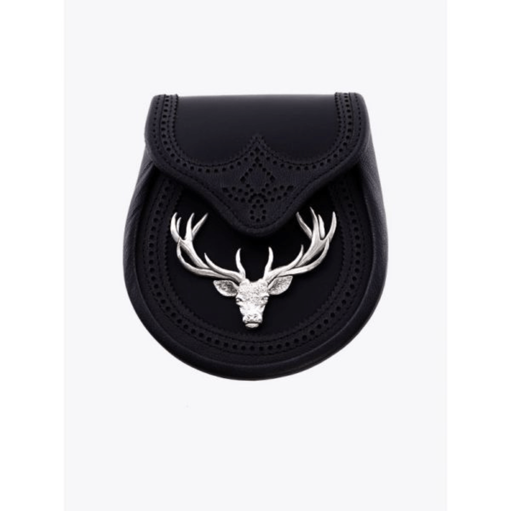 Stag Semi Dress Black Leather Sporran - Kilt Kingdom