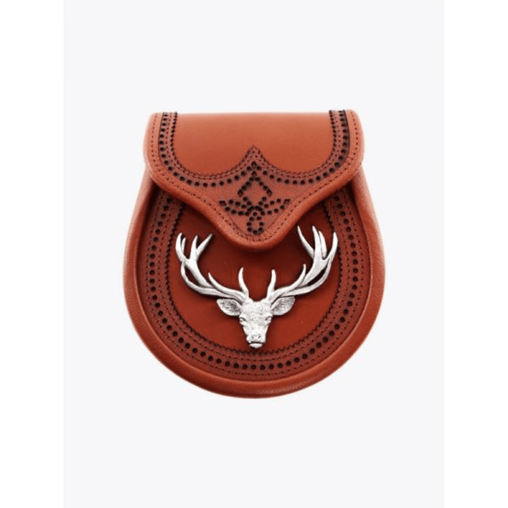 Brown Leather Stag Semi Dress Sporran - Kilt Kingdom