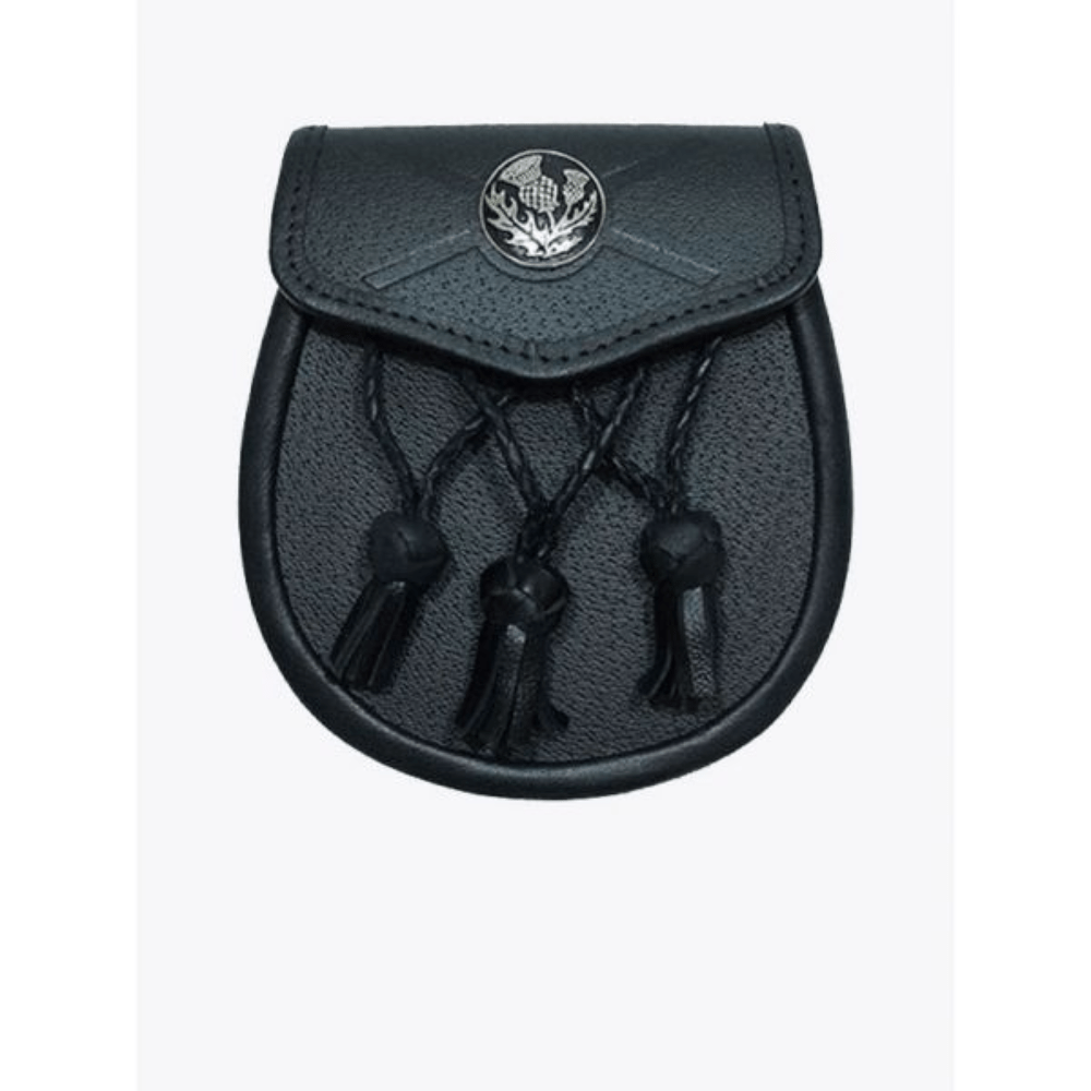 Basic Design Black Leather Sporran With Free Chain Belt - Kilt Kingdom