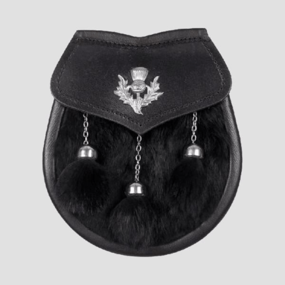 Black Rabbit Fur Semi Dress Sporran - Kilt Kingdom