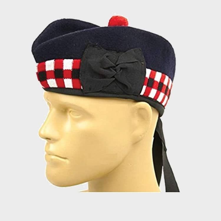 Black Glengarry Red White Diced - Kilt Kingdom