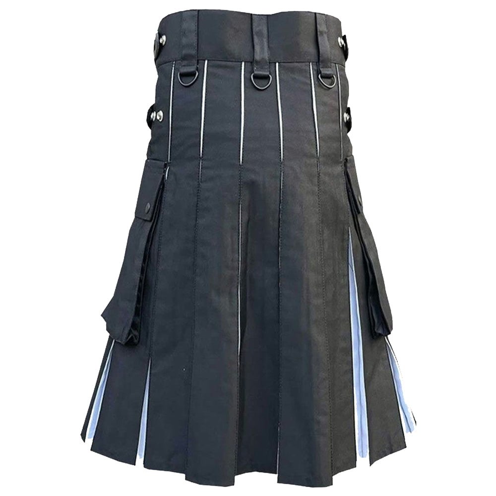 Black & White Simple 2 Side Pocket Utility Kilt - Kilt Kingdom