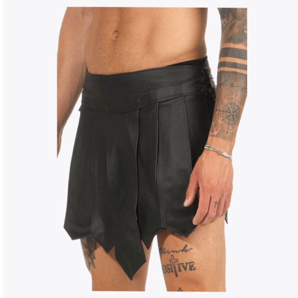 Black Gladiator leather Modern Mini Kilt - Kilt Kingdom