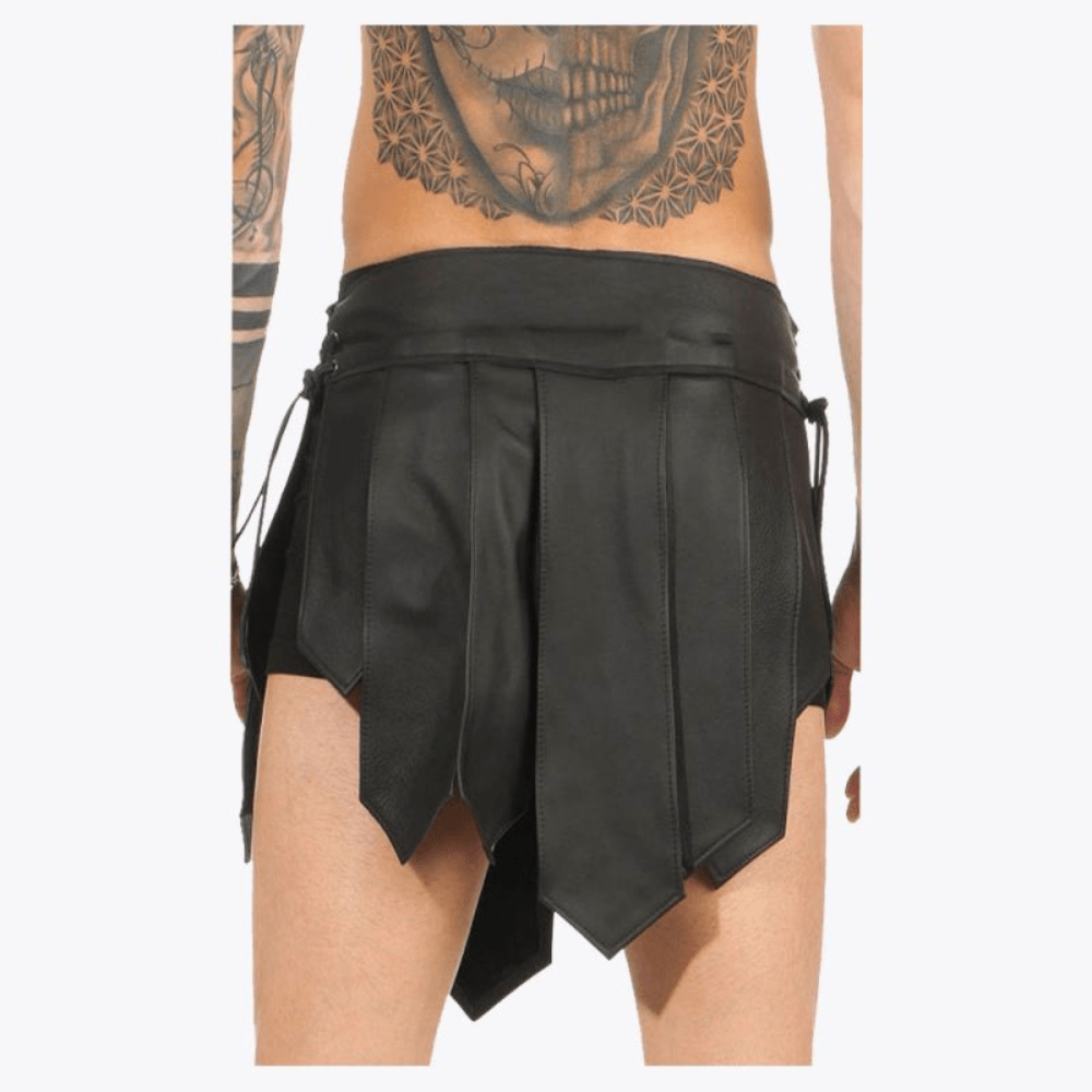 Black Gladiator leather Modern Mini Kilt - Kilt Kingdom