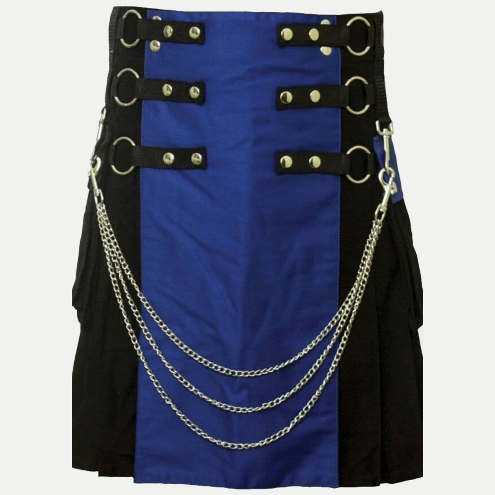 Blue and Black Cotton Deluxe Hybrid KILT - Kilt Kingdom