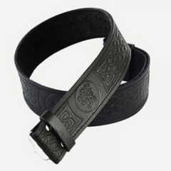 Black Leather Thistle Embossed kilt Belt