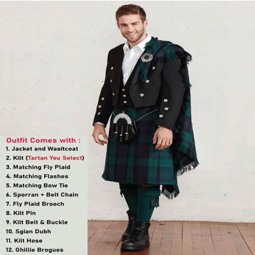 Prince Charlie Deluxe Black Watch Tartan Formal Kilt Outfit - Kilt Kingdom