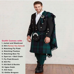 Prince Charlie Deluxe Black Watch Tartan Formal Kilt Outfit