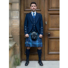 Blue Tweed Jacket Scottish Formal Kilt Outfit