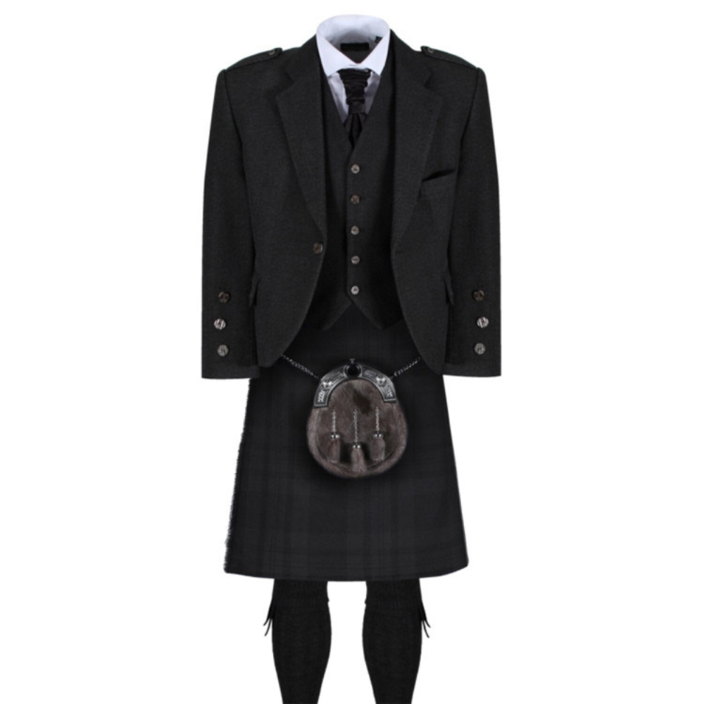 Black Isle Dark Grey Tweed Jacket Kilt Outfit