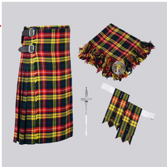 Scottish 8 Yard Buchanan Tartan Kilt Package Kilt Flyplaid Flashes Kilt Pin Brooch