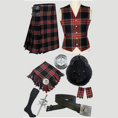 Black Stewart Tartan Kilt Package