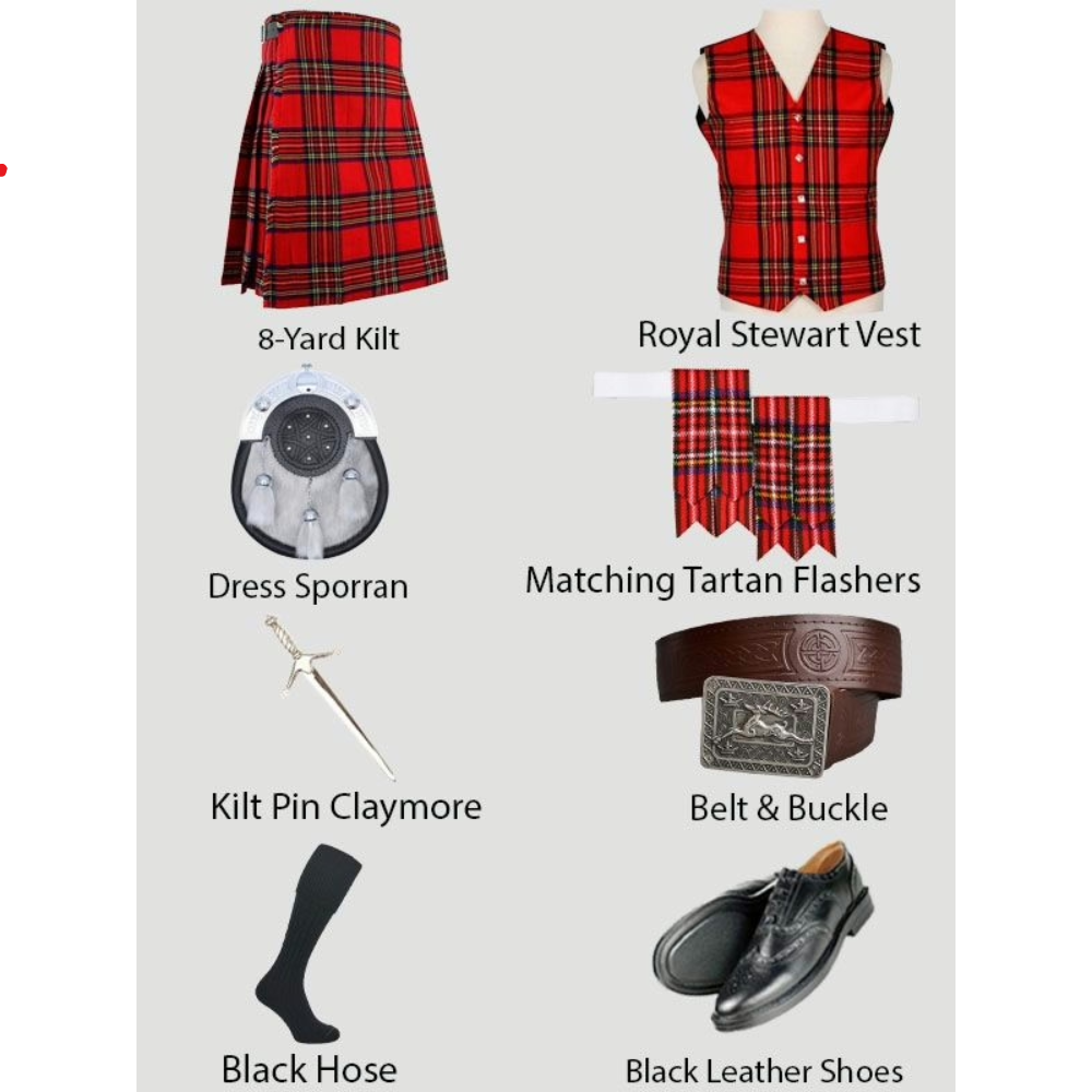 Royal Stewart Tartan Kilt And Vest With Kilt Accessories