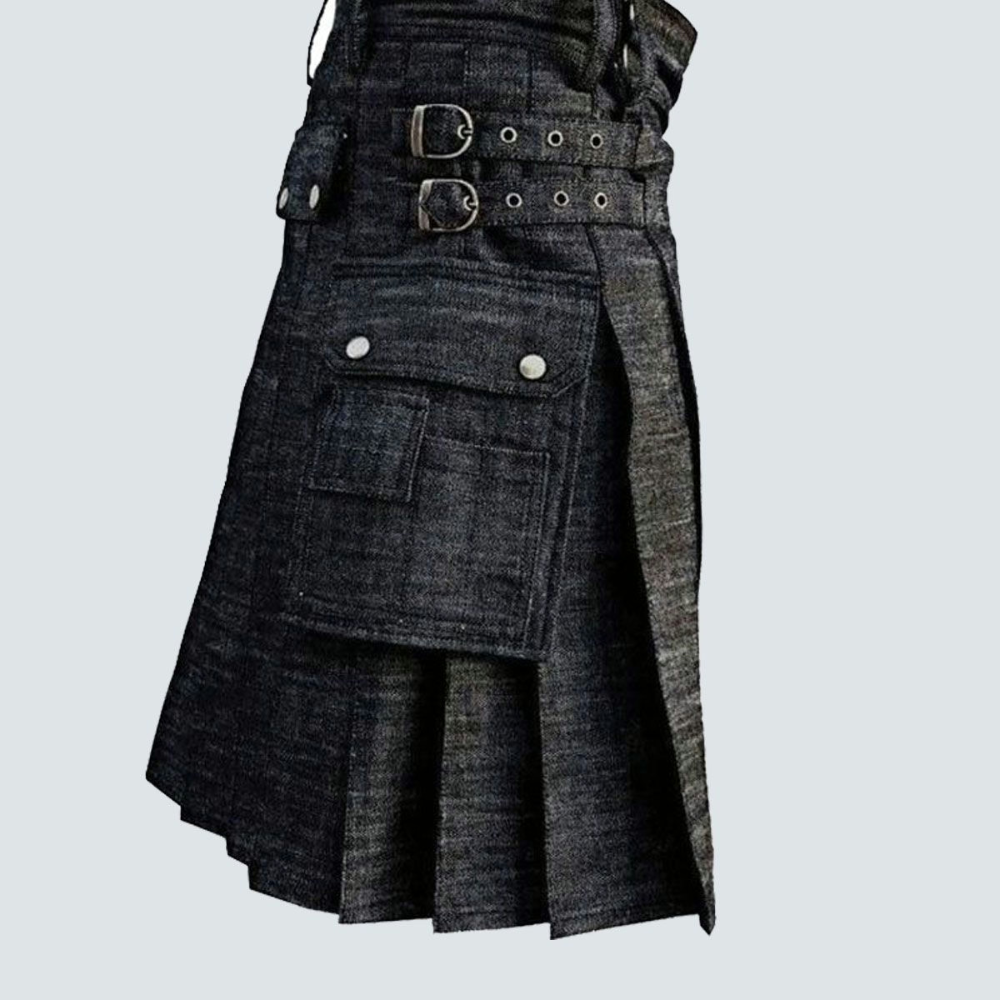 Black Denim Utility Kilt