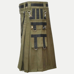 Cotton Olive Green Utility Kilt