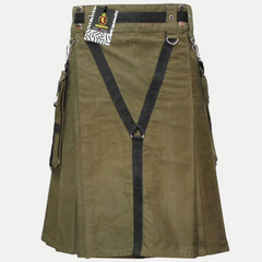 Cotton Olive Green Utility Kilt