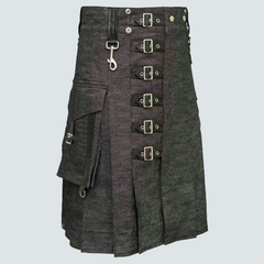 Heavy Denim Kilt With Straps