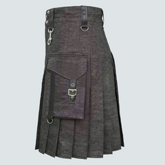 Heavy Denim Kilt With Straps