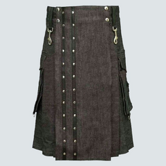 Heavy Denim Kilt With Straps