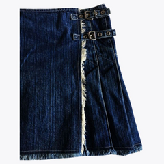 Blue Denim Pleated Kilt For Women