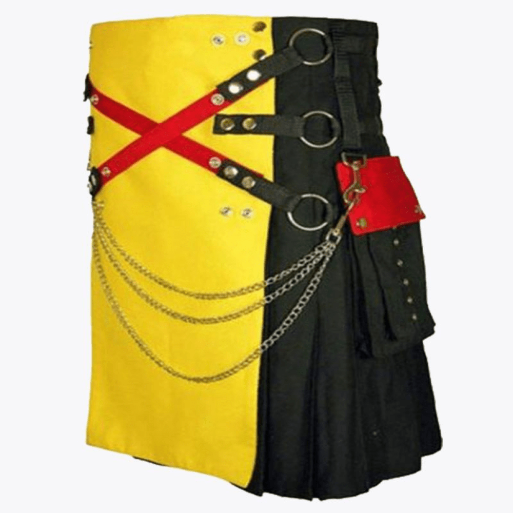 Black and Yellow Fashion Utility Kilt - Kilt Kingdom