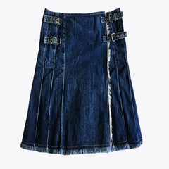 Blue Denim Pleated Kilt For Women