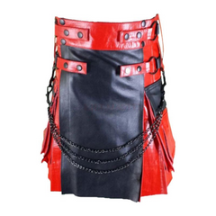 Black And Red Hybrid Leather Kilt