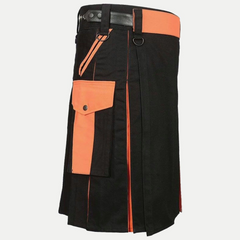 Black & Orange Utility Kilt For Men