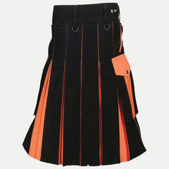 Black & Orange Utility Kilt For Men