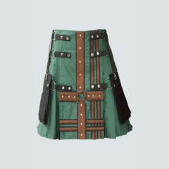 Hunter Green With Brown Medieval Modern Hybrid Kilt