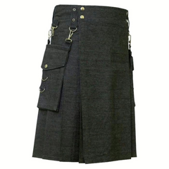 Elegant Relaxed Black Denim Kilt