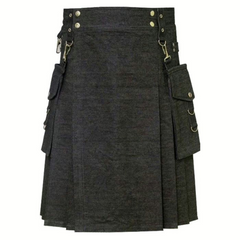 Elegant Relaxed Black Denim Kilt