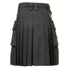 Elegant Relaxed Black Denim Kilt