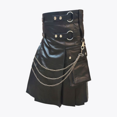 Black Leather Modern Kilt For Men